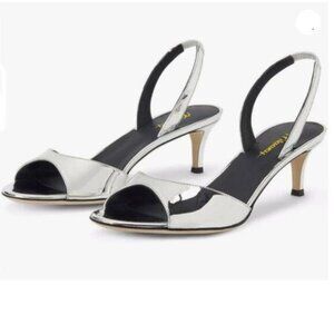 Milooey shoes Women Comfy Slingback Kitten Low Heels Elegant Peep Toe  Silver